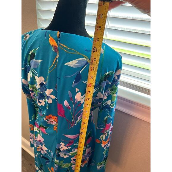 NWT Chaps cerulean blue multi color floral wrap midi dress. Poly, spandex. Sz 12 - Picture 4 of 11